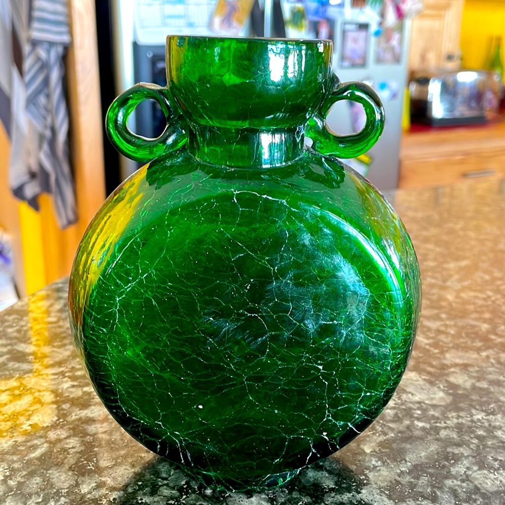 Antique Emerald Green Crackle Glass Vase‎
